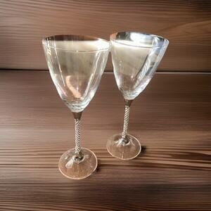 Diamond Stemmed Wine Glasses 2 Wedding Bride Groom Holiday Cocktail Heavy